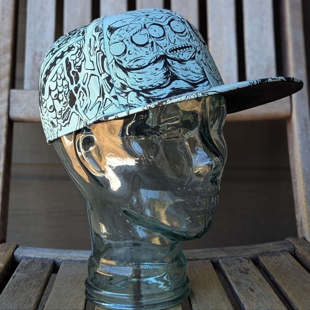 NWOT BioWorld Rick and Morty Adult Swim Snapback Cap Hat One Size Ice Blue Black